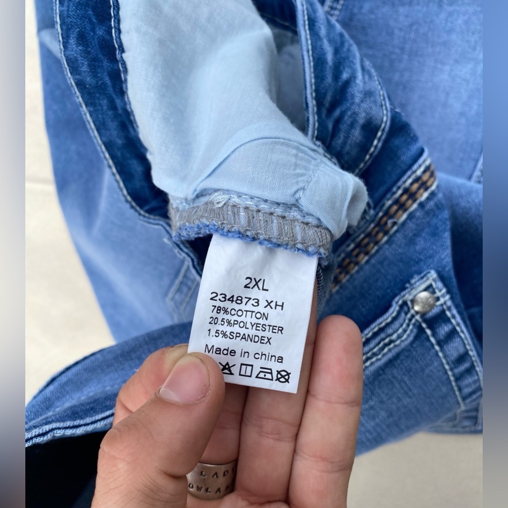 NWT Flamingals Casual Medium Wash Blue Jeans Slim Straight Pleated Boho 2XL - Picture 5 of 9